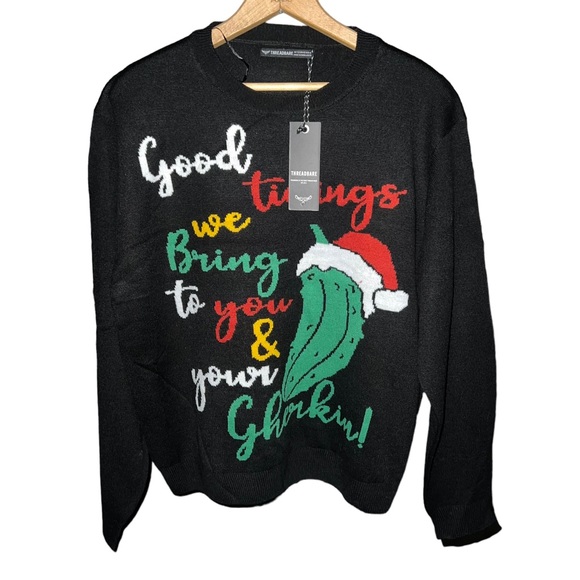 Threadbare Plus Christmas Gherkin Women’s Crew-Neck Knit Sweater In Black 12US - Picture 5 of 16